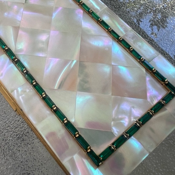 Vintage Evans Mother of Pearl Evening Clutch Compact Wristlet Handbag 1950s